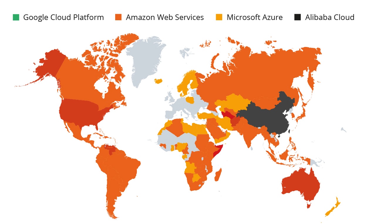 Popularity of each Cloud Service Provider by particular regions